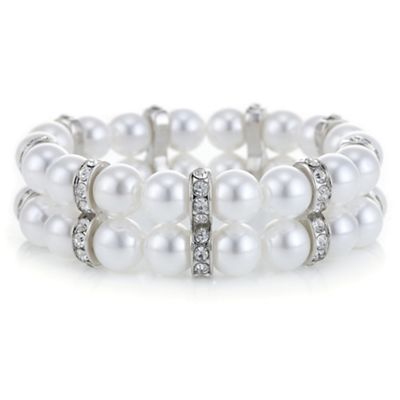 Silver pave pearl stretch bracelet